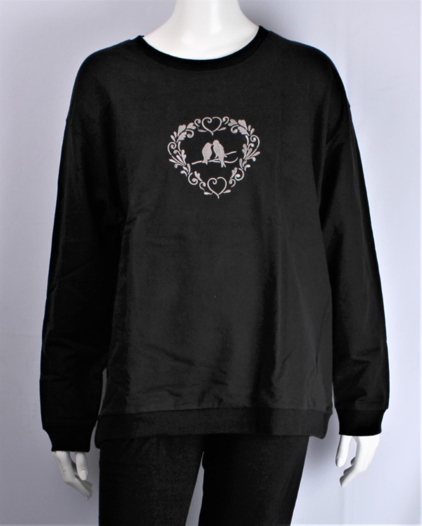 Alice & Lily sweatshirt w embroidered lovebirds black STYLES : AL/LB/SSBLK image 0